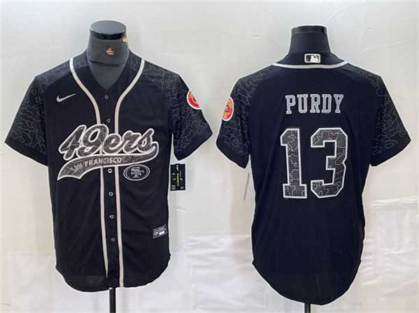 Men%27s San Francisco 49ers #13 Brock Purdy Black Reflective With Patch Cool Base Stitched Baseball Jersey